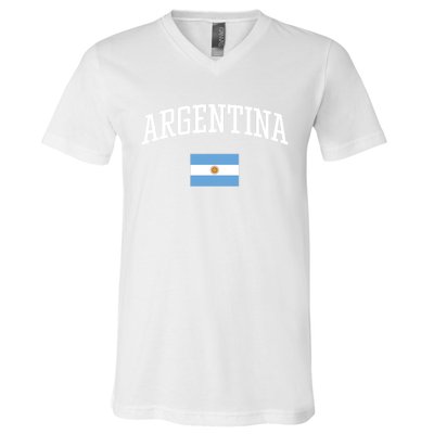 Vintage Flag Of Argentina Love Your Country Gift V-Neck T-Shirt