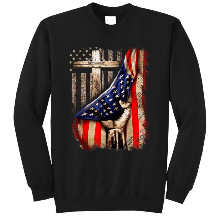 Vintage Faith Over Fear Christian Cross American Flag Sweatshirt