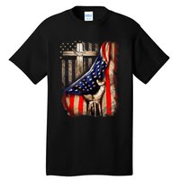 Vintage Faith Over Fear Christian Cross American Flag Tall T-Shirt