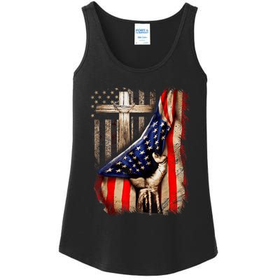 Vintage Faith Over Fear Christian Cross American Flag Ladies Essential Tank