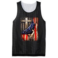 Vintage Faith Over Fear Christian Cross American Flag Mesh Reversible Basketball Jersey Tank