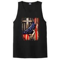 Vintage Faith Over Fear Christian Cross American Flag PosiCharge Competitor Tank