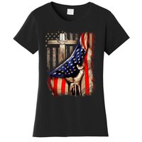 Vintage Faith Over Fear Christian Cross American Flag Women's T-Shirt