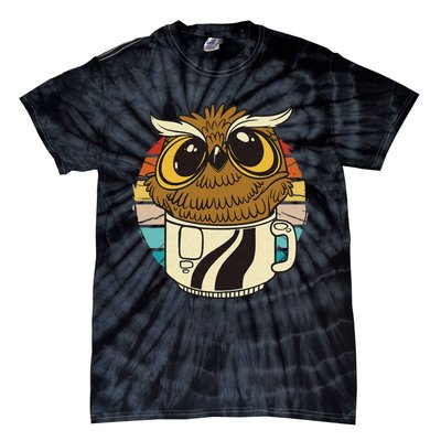 Vintage funny owl inside a coffee cup, coffee night owl Tie-Dye T-Shirt