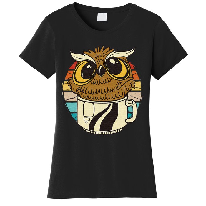 Vintage funny owl inside a coffee cup, coffee night owl Women's T-Shirt