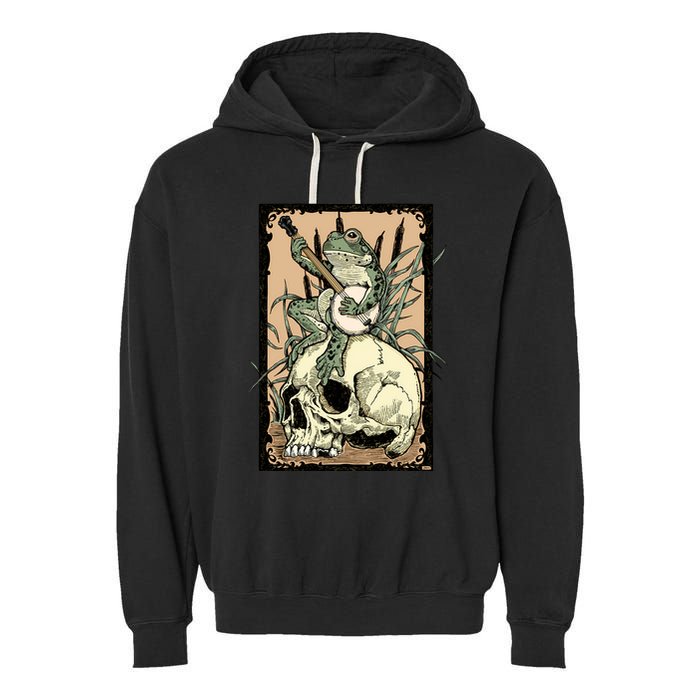 Victorian Frog Playing Banjo Garment-Dyed Fleece Hoodie