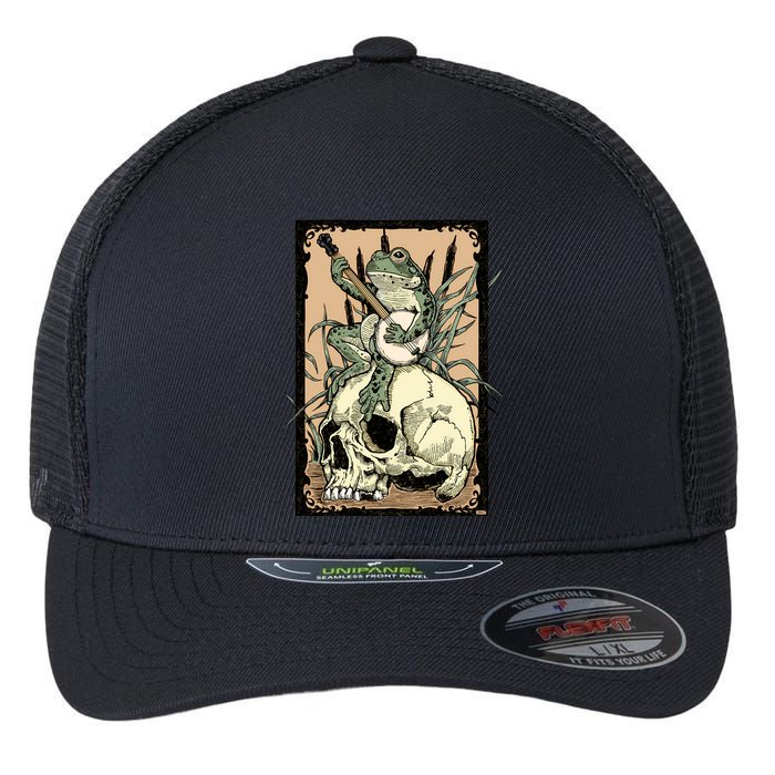 Victorian Frog Playing Banjo Flexfit Unipanel Trucker Cap