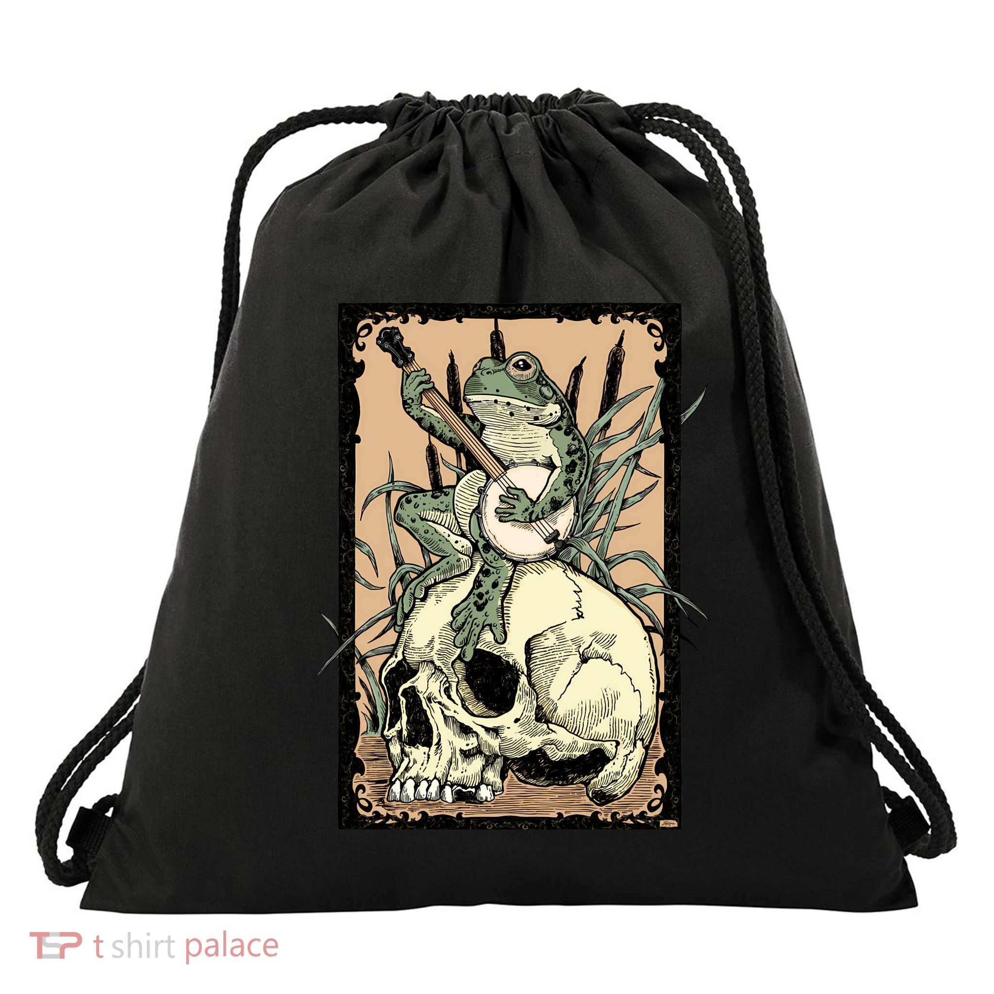 Victorian Frog Playing Banjo Drawstring Bag