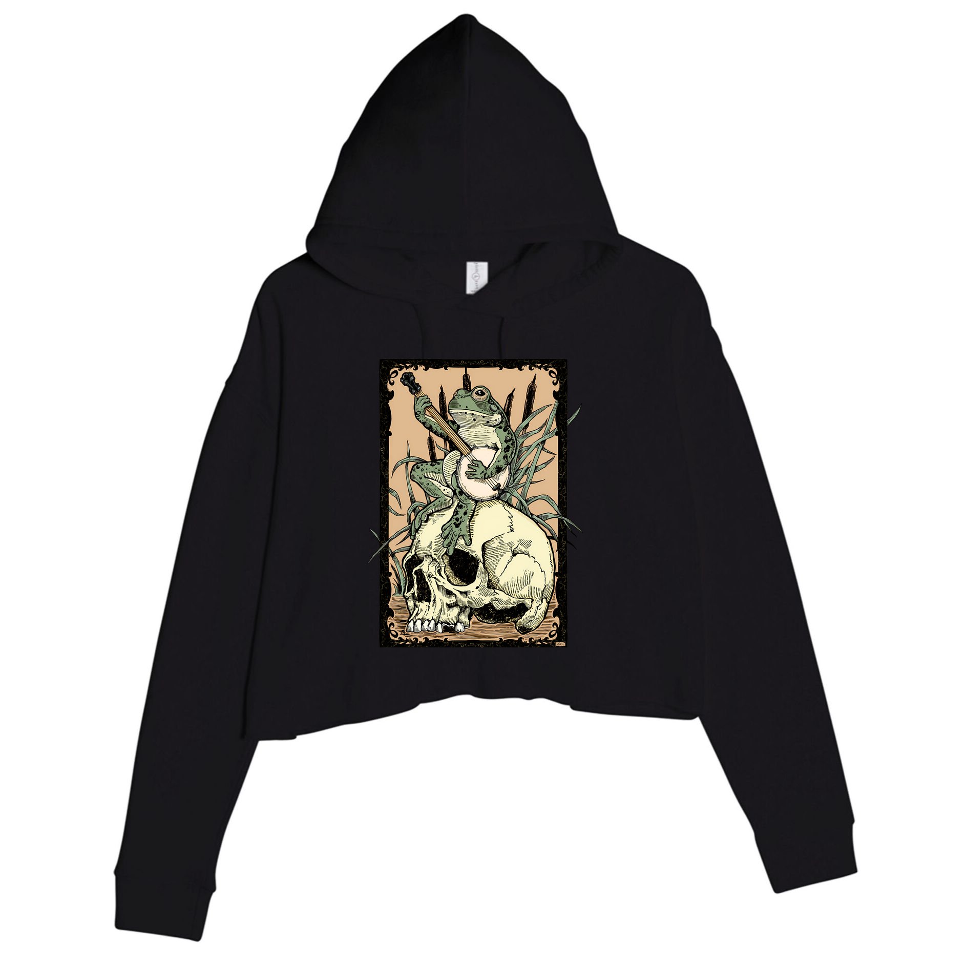 Victorian Frog Playing Banjo Crop Fleece Hoodie