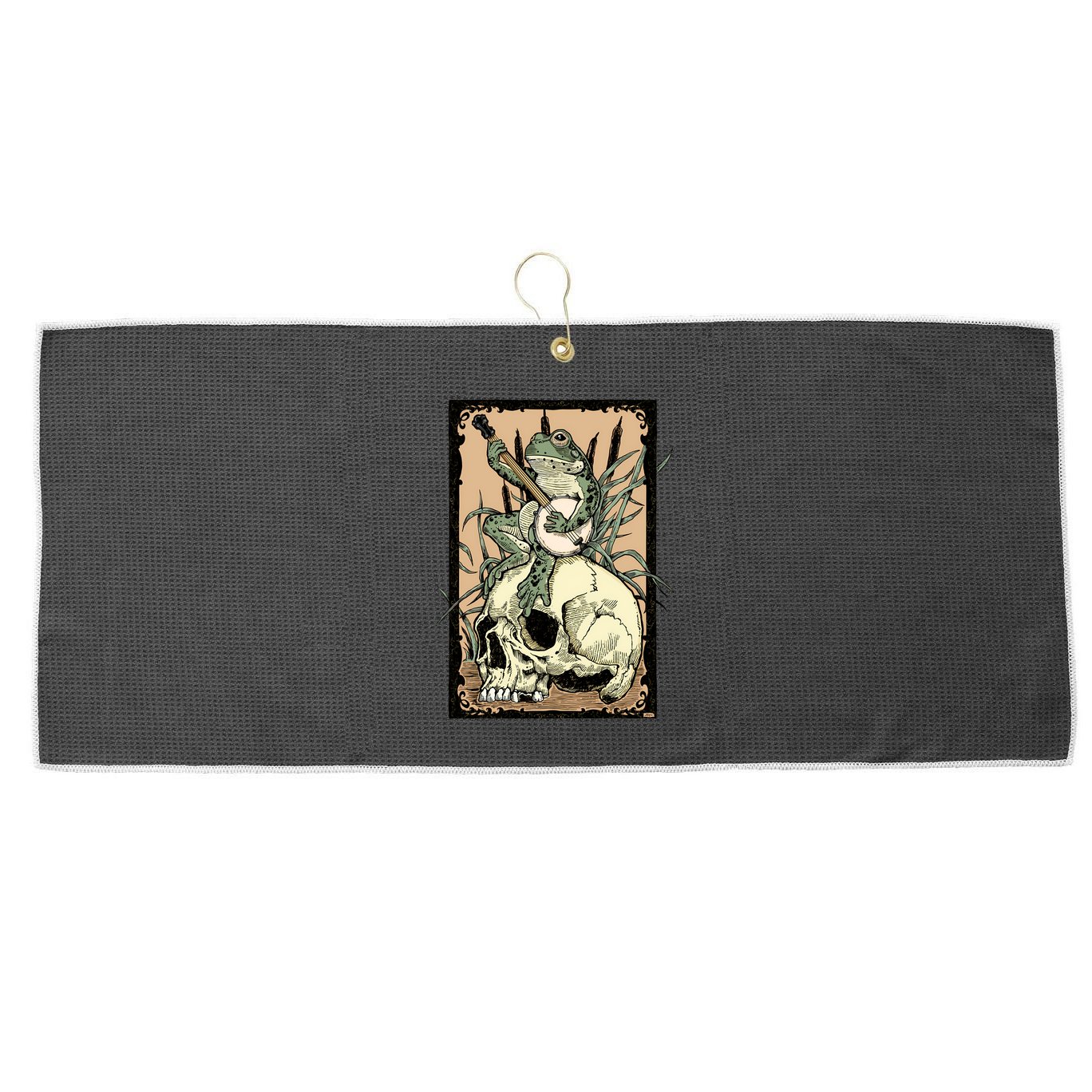 Victorian Frog Playing Banjo Large Microfiber Waffle Golf Towel