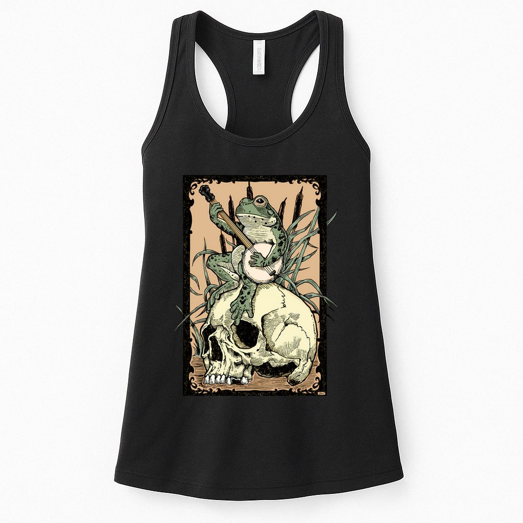 Victorian Frog Playing Banjo Womens Tank Top