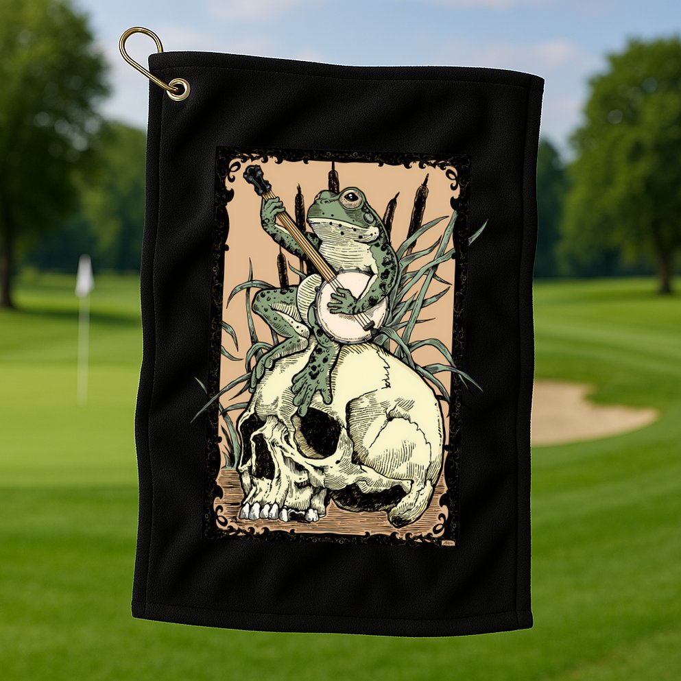 Victorian Frog Playing Banjo Golf Towel