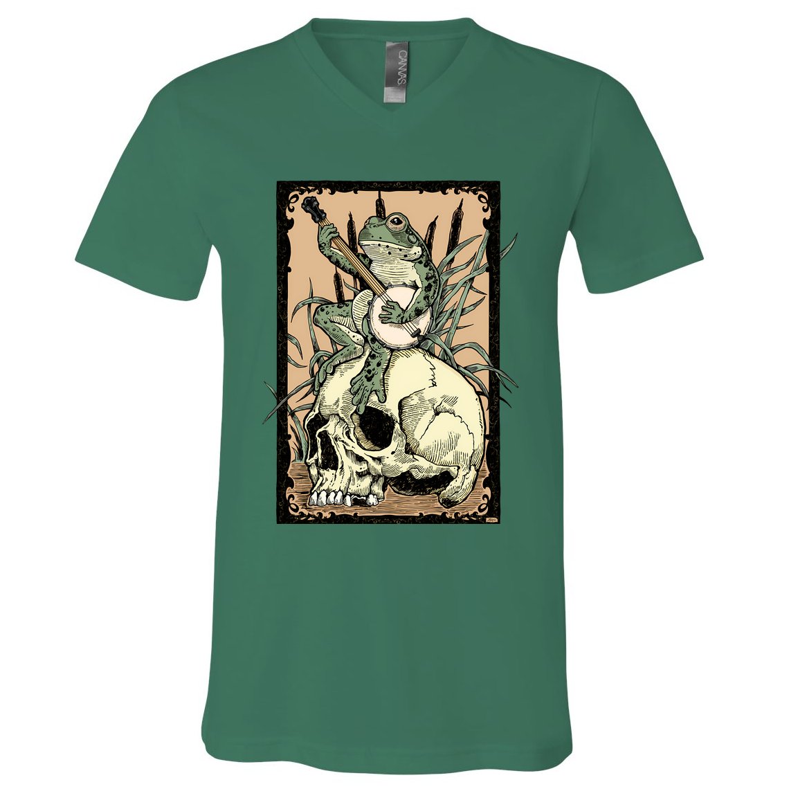 Victorian Frog Playing Banjo V-Neck T-Shirt
