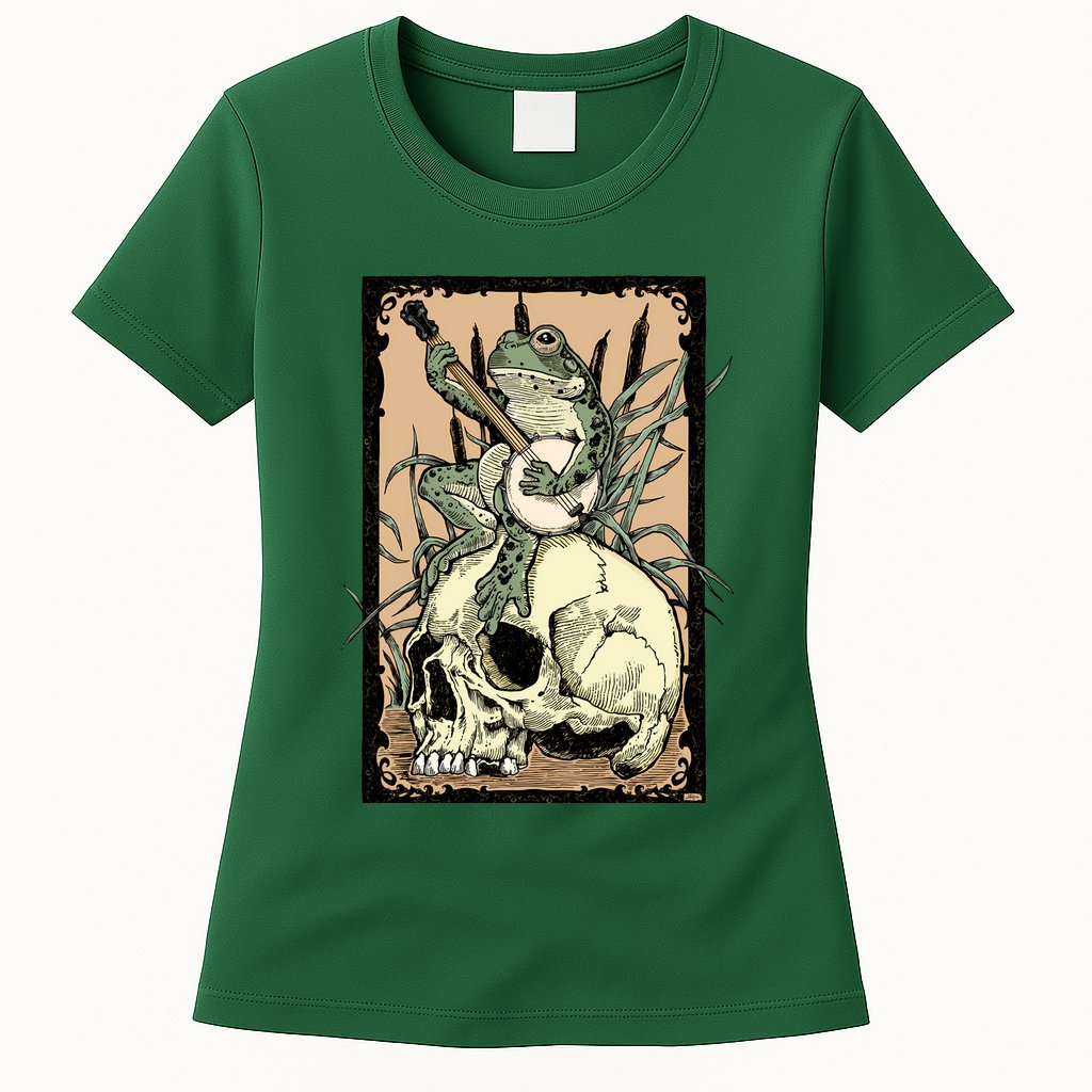 Victorian Frog Playing Banjo Womens T-Shirt