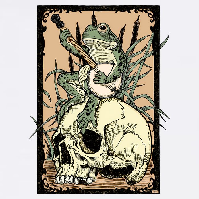 Victorian Frog Playing Banjo Garment-Dyed Sweatshirt