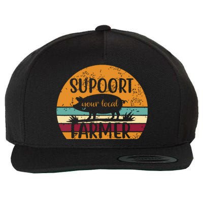 Vintage Farm Pig Farming Support Your Local Farmer Gift Wool Snapback Cap