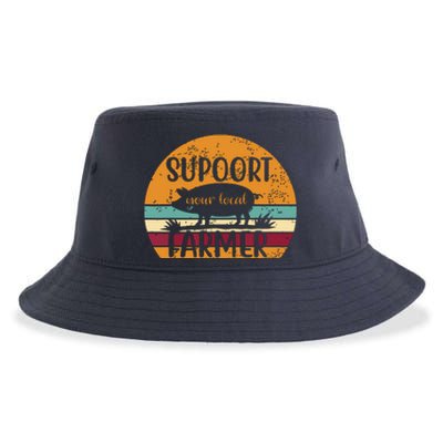 Vintage Farm Pig Farming Support Your Local Farmer Gift Sustainable Bucket Hat