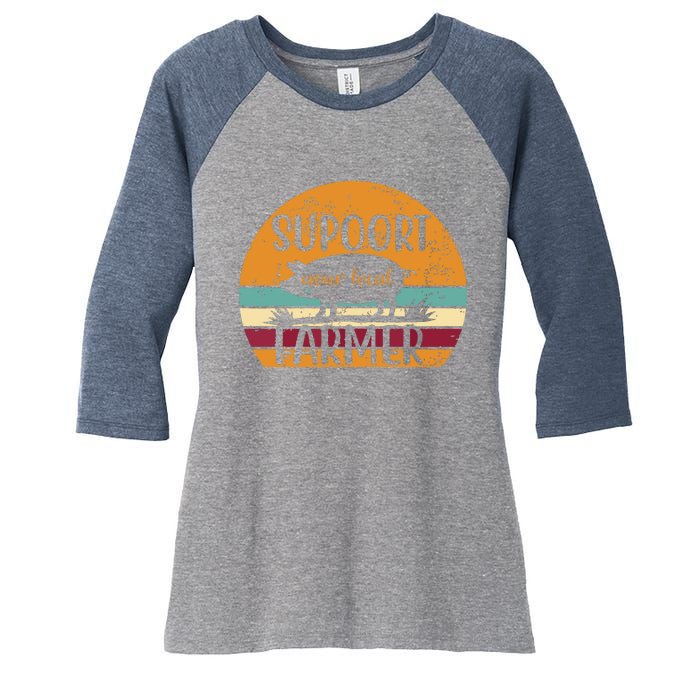 Vintage Farm Pig Farming Support Your Local Farmer Gift Women's Tri-Blend 3/4-Sleeve Raglan Shirt