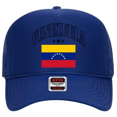 Venezuela Flag Patriotic Athletic Funny Gift High Crown Mesh Back Trucker Hat