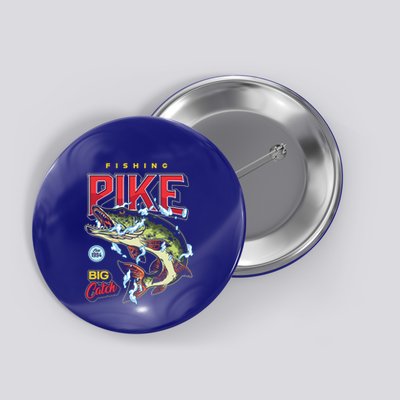 Vintage Fishing Pike In Water Drops And Splashes Father's Day Gift Button