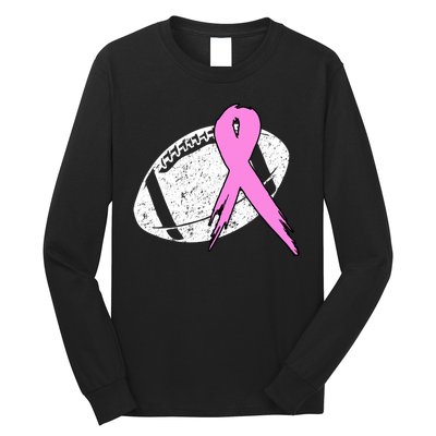 Vintage Football Pink Ribbon Breast Cancer Long Sleeve Shirt