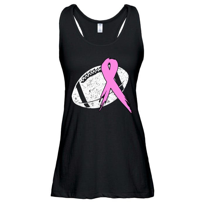 Vintage Football Pink Ribbon Breast Cancer Ladies Essential Flowy Tank