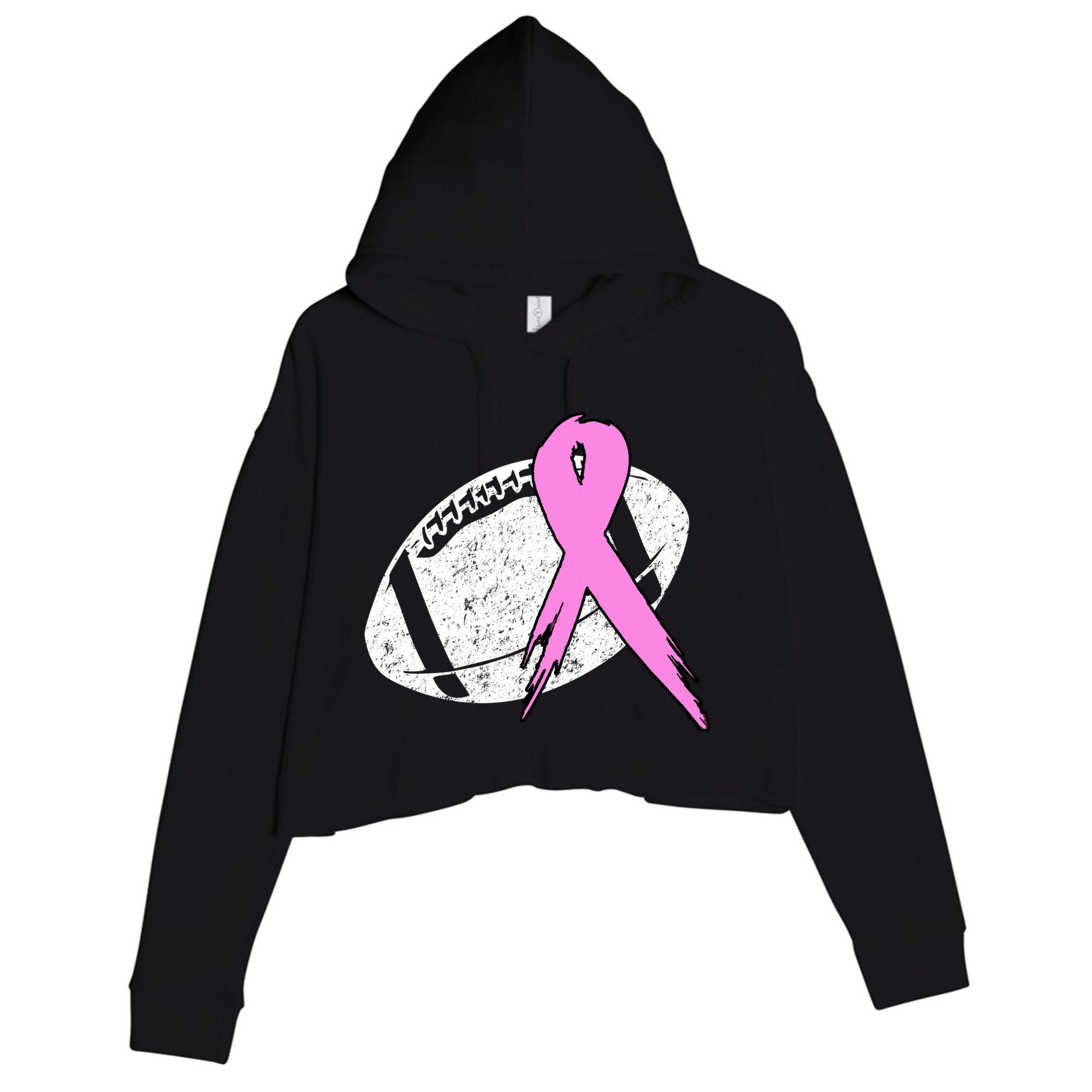 Vintage Football Pink Ribbon Breast Cancer Crop Fleece Hoodie