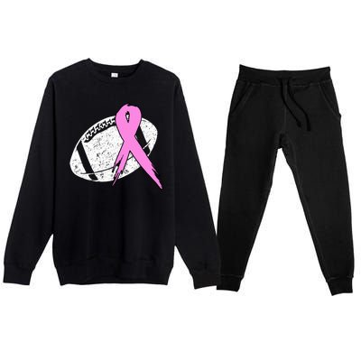 Vintage Football Pink Ribbon Breast Cancer Premium Crewneck Sweatsuit Set