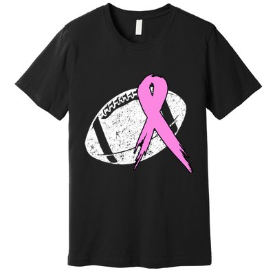 Vintage Football Pink Ribbon Breast Cancer Premium T-Shirt