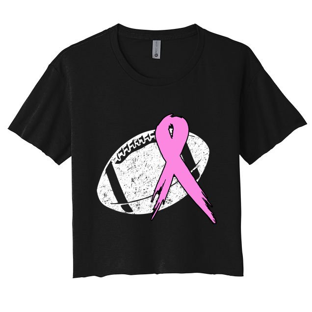 Vintage Football Pink Ribbon Breast Cancer Crop Top