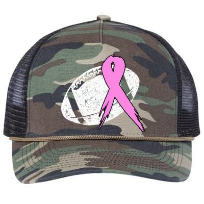 Vintage Football Pink Ribbon Breast Cancer Retro Rope Trucker Hat Cap