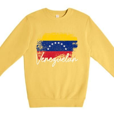 Venezuelan Flag Pride Roots Vintage Venezuela Funny Gift Premium Crewneck Sweatshirt