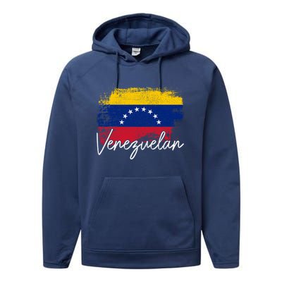 Venezuelan Flag Pride Roots Vintage Venezuela Funny Gift Performance Fleece Hoodie