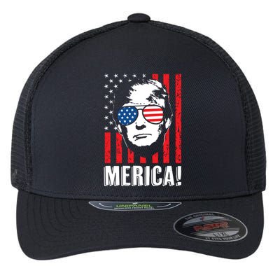 Vintage Flag Pro Donald Trump Tee 4th Of July Merica Gift Flexfit Unipanel Trucker Cap