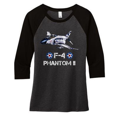 Vintage F4 Phantom II Jet Military Aviation Women's Tri-Blend 3/4-Sleeve Raglan Shirt