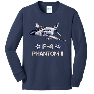 Vintage F4 Phantom II Jet Military Aviation Kids Long Sleeve Shirt