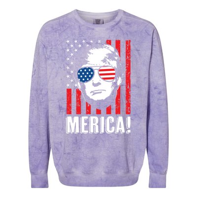 Vintage Flag Pro Donald Trump Tee 4th Of July Merica Gift Colorblast Crewneck Sweatshirt