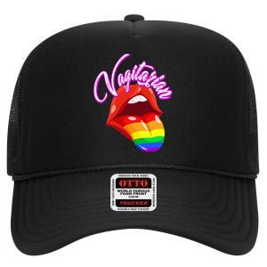 Vagitarian Funny Pride Rainbow LGBT Gay Lesbian High Crown Mesh Back Trucker Hat