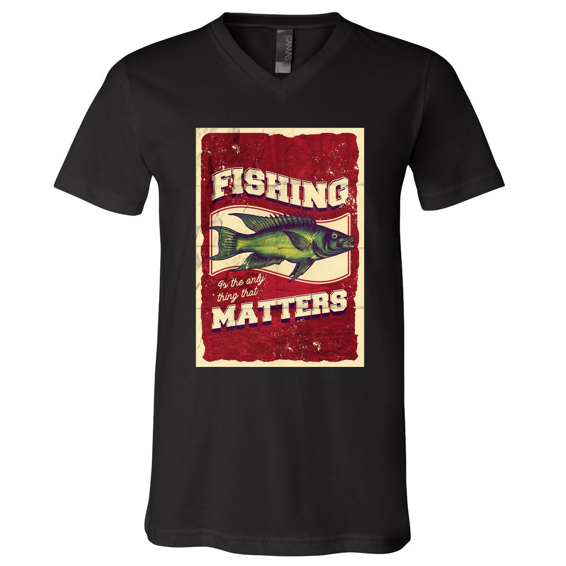 Vintage Fishing Quote Poster Design V-Neck T-Shirt