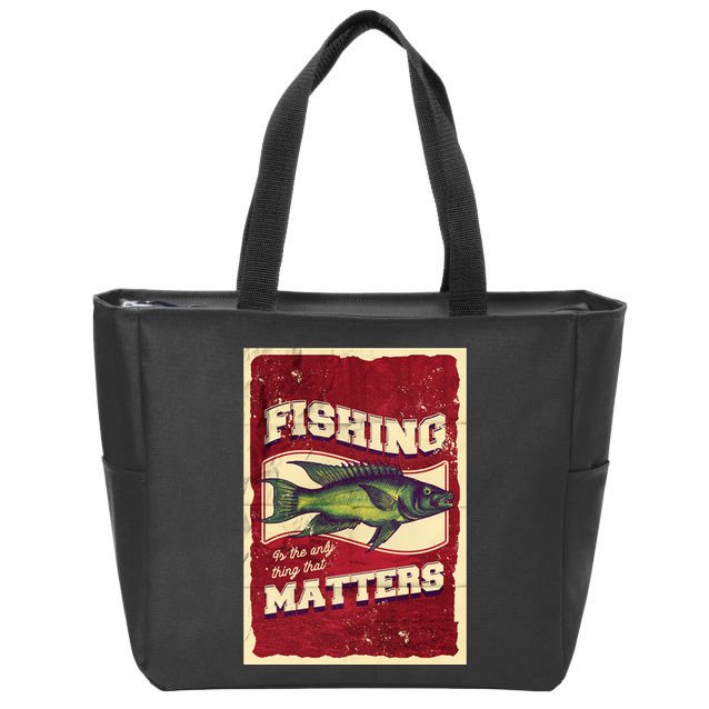 Vintage Fishing Quote Poster Design Zip Tote Bag