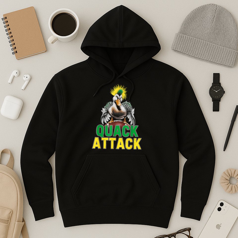 Vintage Funny Quack Attack White Green And Yellow Duck Hoodie