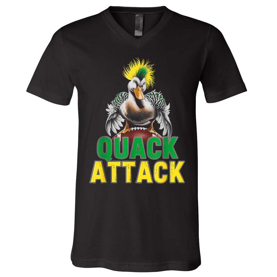 Vintage Funny Quack Attack White Green And Yellow Duck V-Neck T-Shirt