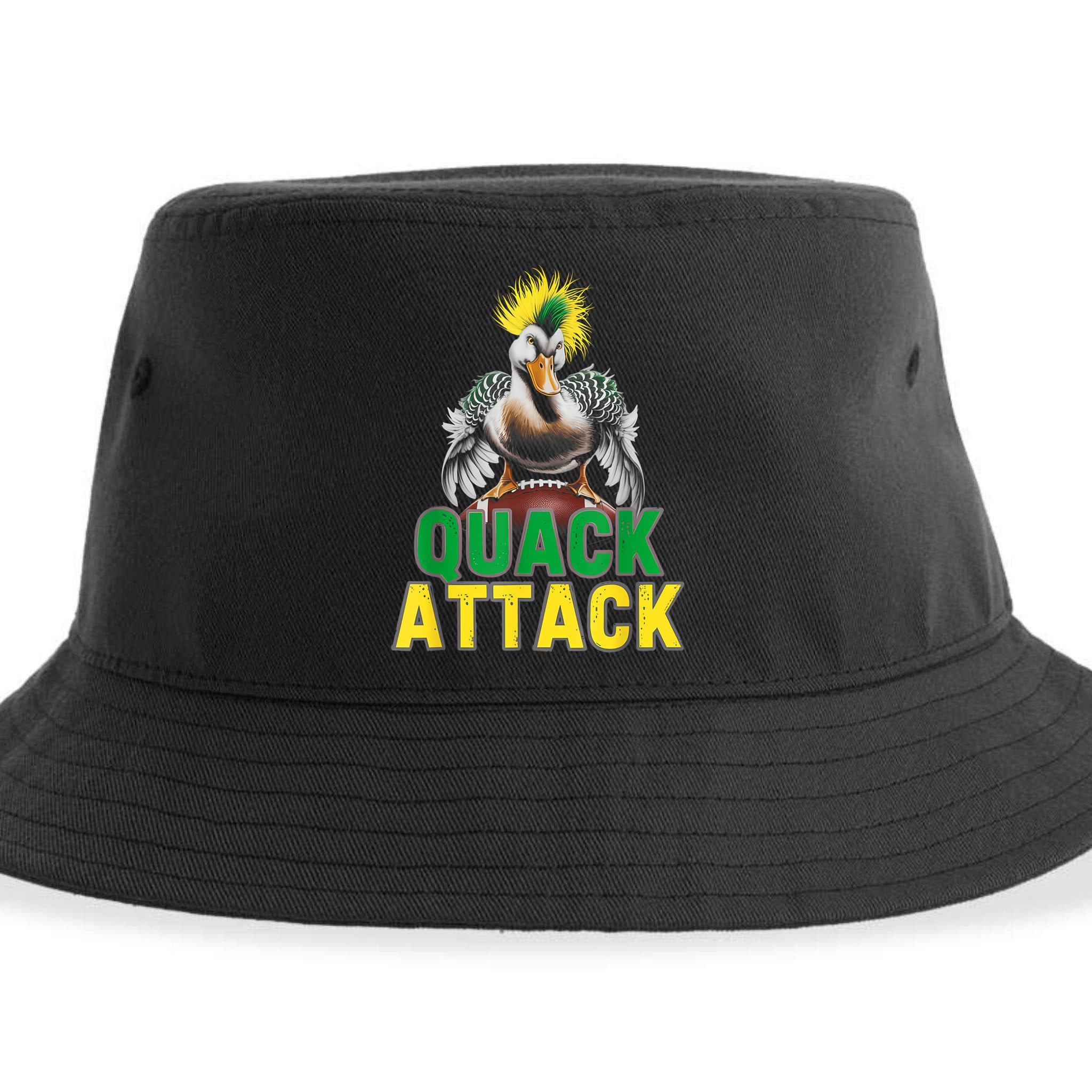 Vintage Funny Quack Attack White Green And Yellow Duck Sustainable Bucket Hat