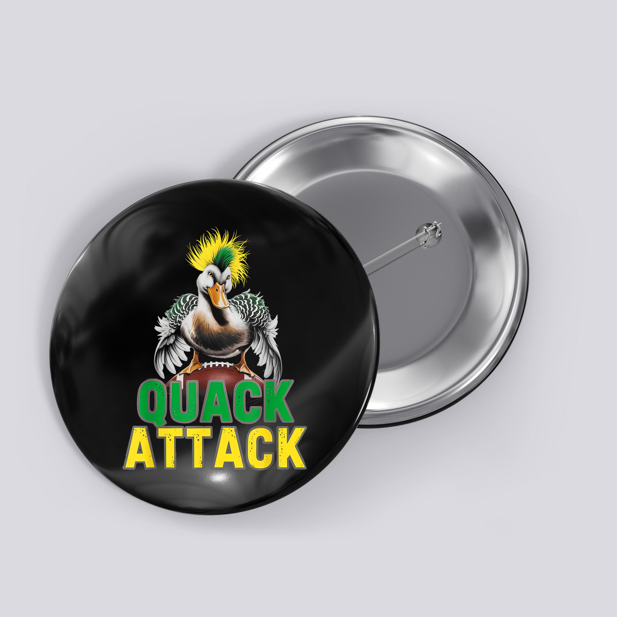 Vintage Funny Quack Attack White Green And Yellow Duck Button