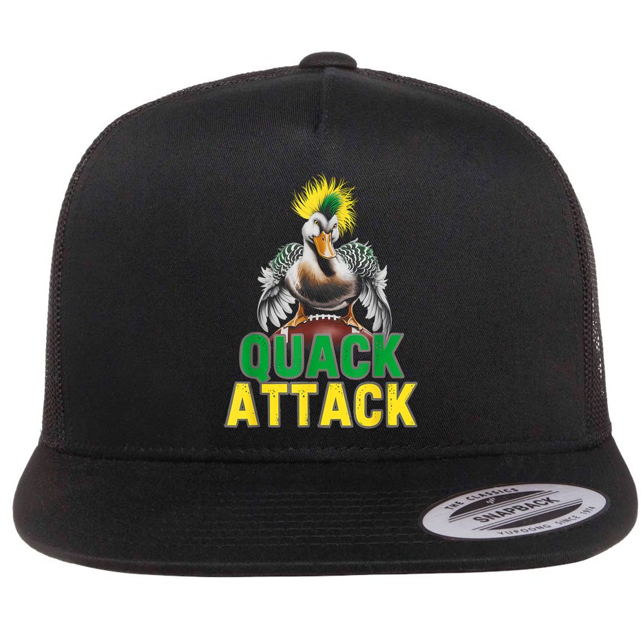 Vintage Funny Quack Attack White Green And Yellow Duck Flat Bill Trucker Hat