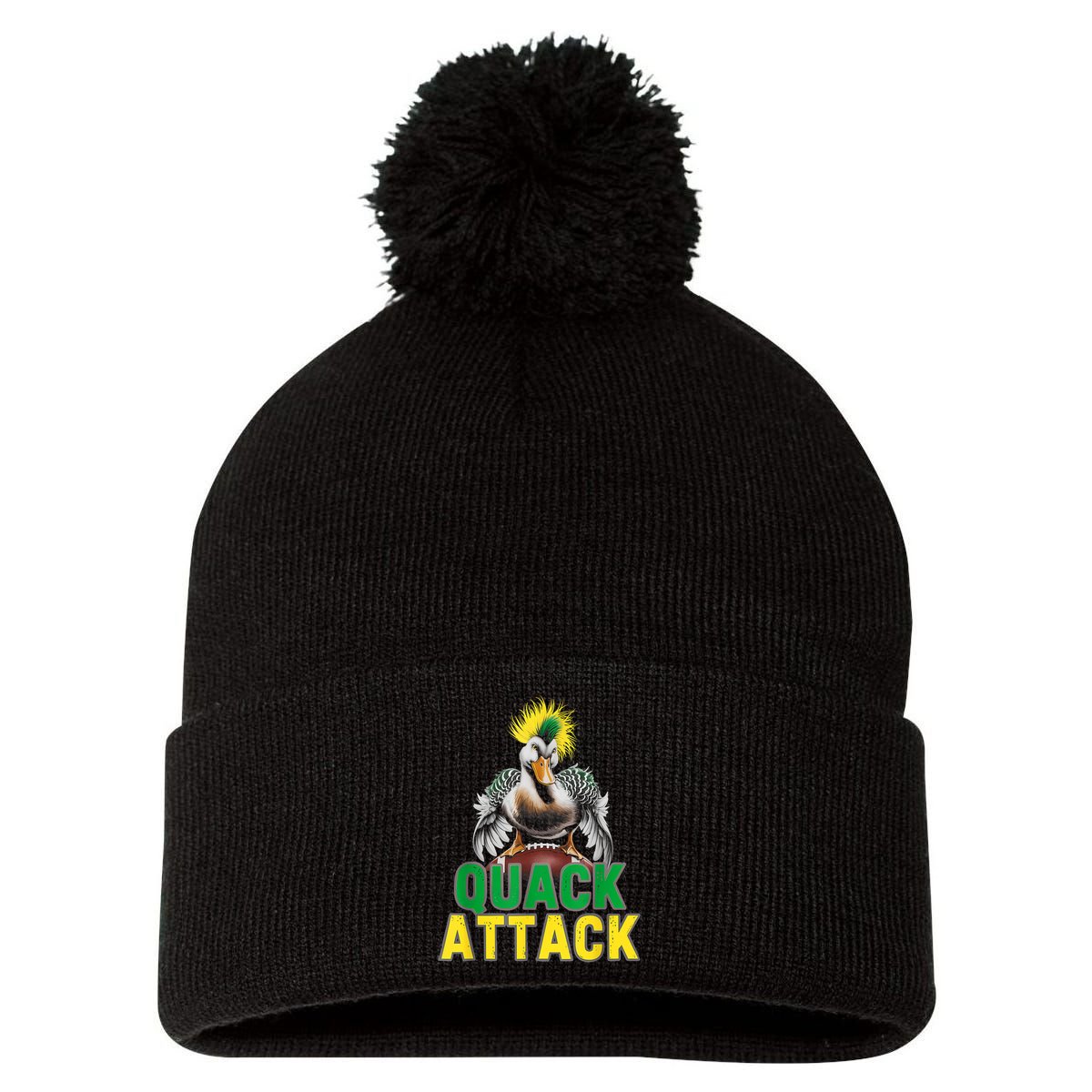 Vintage Funny Quack Attack White Green And Yellow Duck Pom Pom 12in Knit Beanie