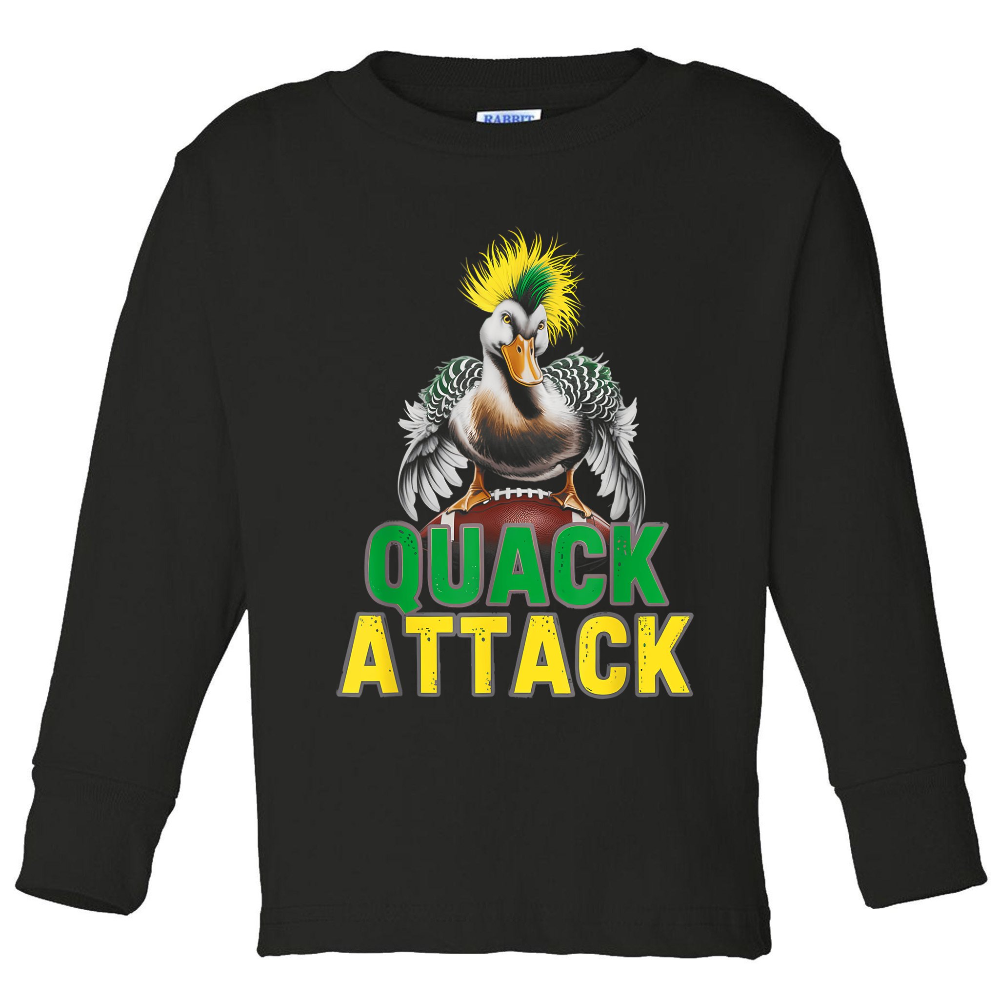 Vintage Funny Quack Attack White Green And Yellow Duck Toddler Long Sleeve Shirt
