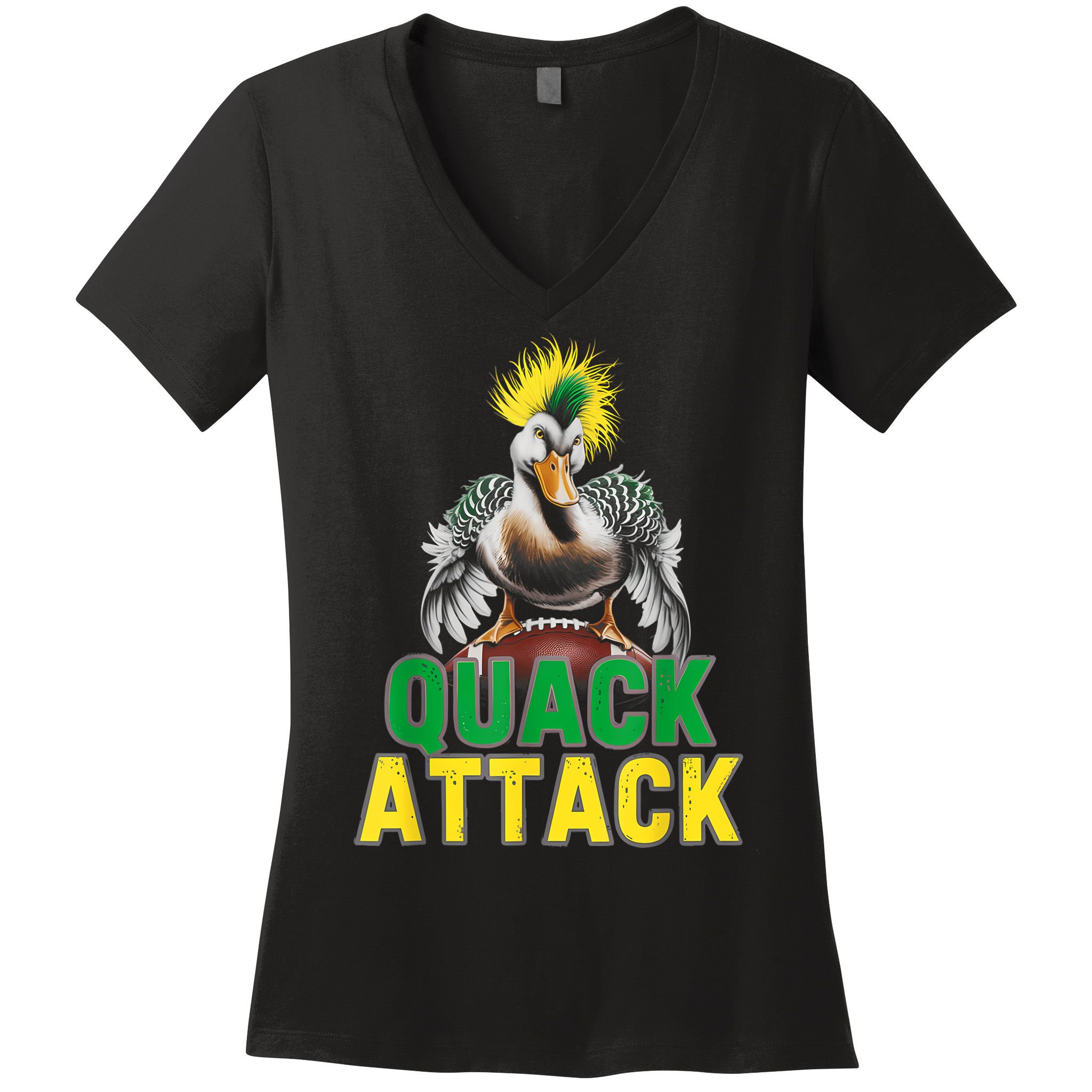 Vintage Funny Quack Attack White Green And Yellow Duck Women's V-Neck T-Shirt