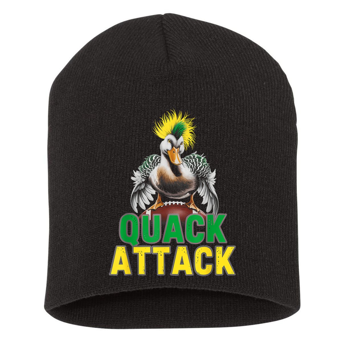 Vintage Funny Quack Attack White Green And Yellow Duck Short Acrylic Beanie