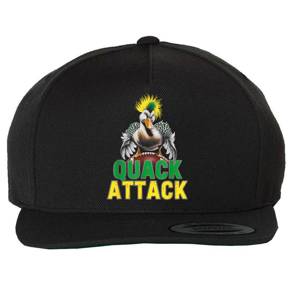 Vintage Funny Quack Attack White Green And Yellow Duck Wool Snapback Cap